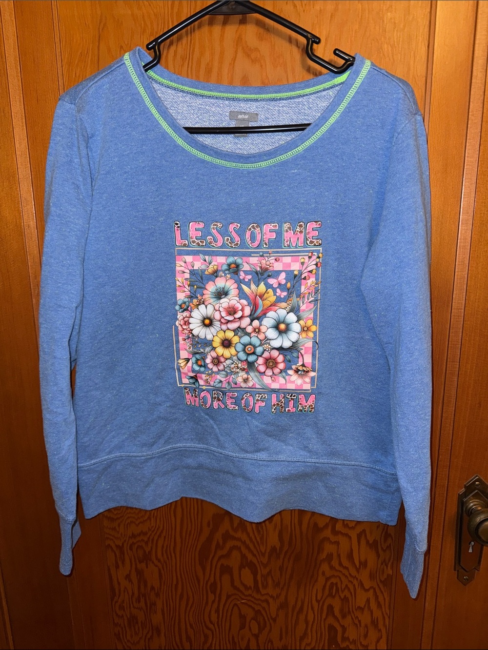 aerie Blue Floral Graphic Crewneck Sweatshirt with Lime Trim